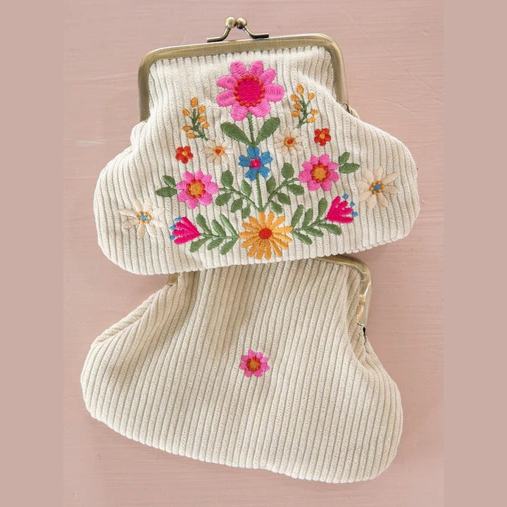 Kisslock Coin Purse - Cream Folk Flower