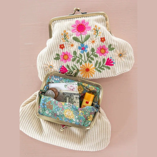 Kisslock Coin Purse - Cream Folk Flower