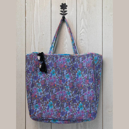 Reversible Quilted Tote Bag - Floral Patchwork