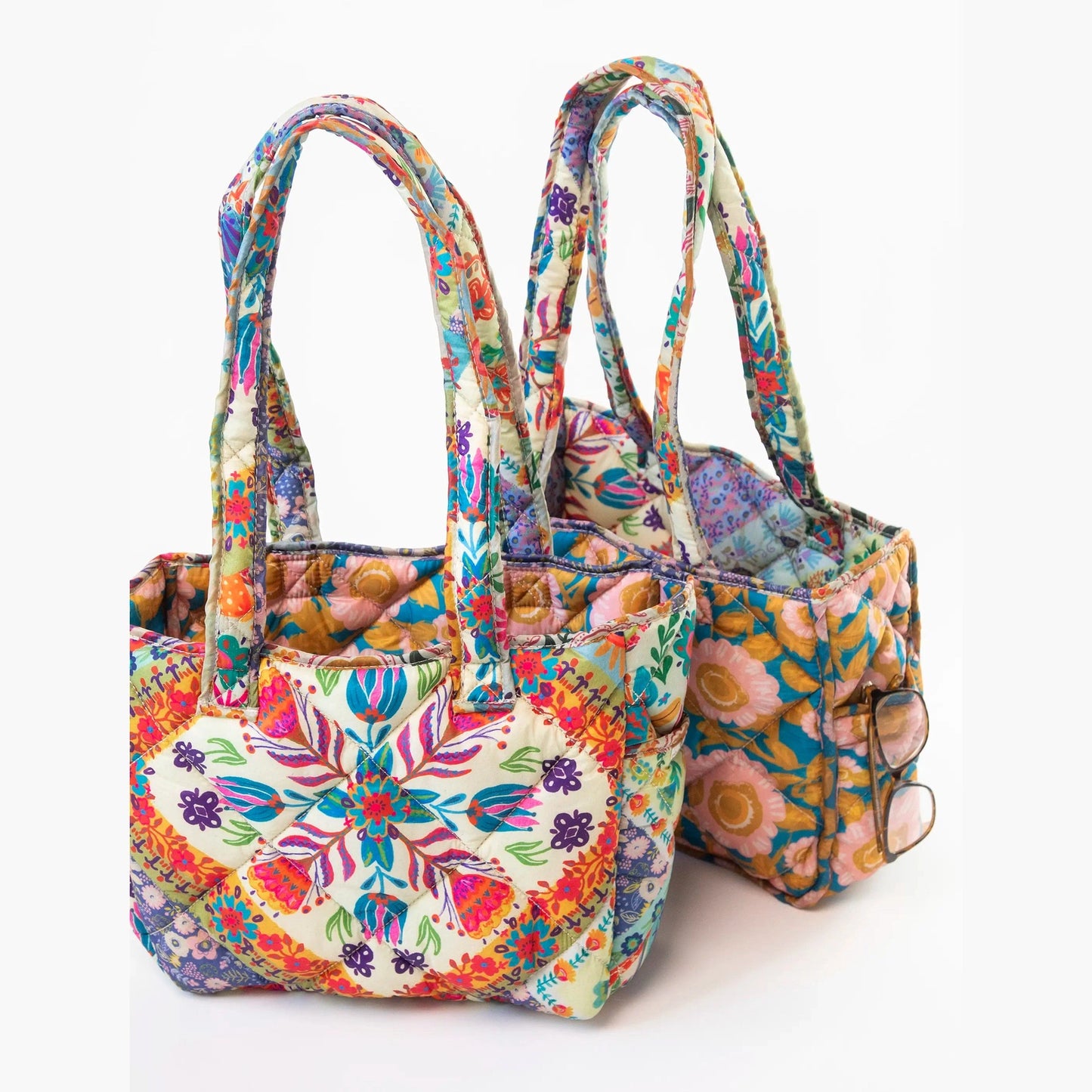 Reversible Puffy Tote Bag - Medium Mandala Folk Patchwork