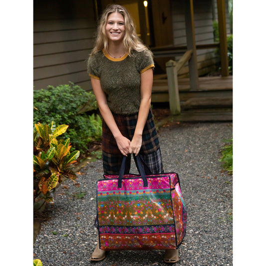 Jumbo Tote Bag With Zipper - Pink Border