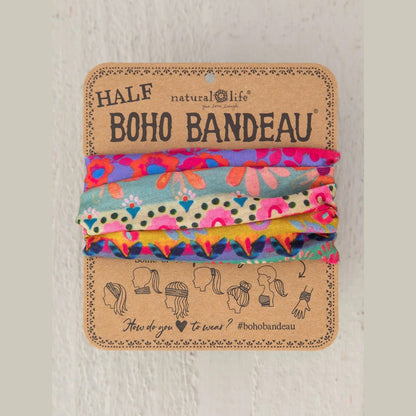 Half Boho Bandeau® Headband - Pink Mustard Floral Border