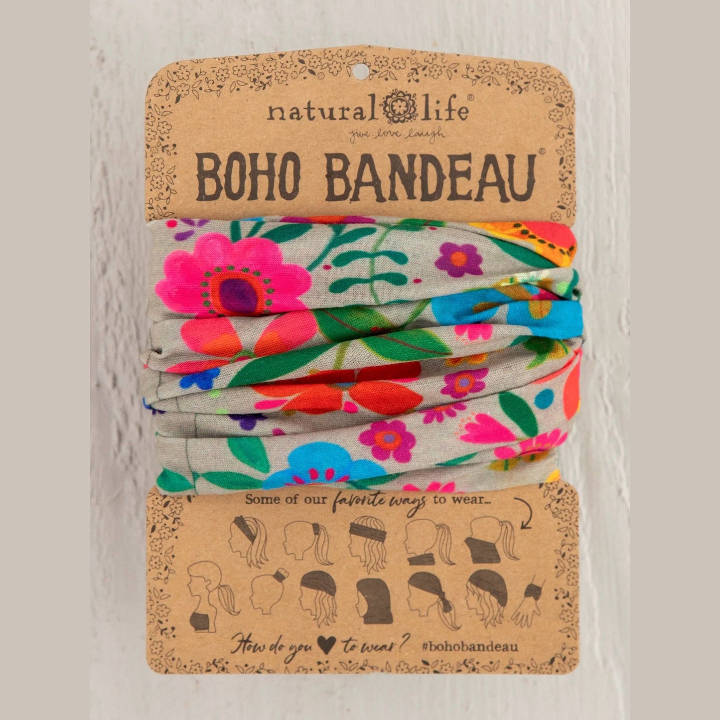 Full Boho Bandeau® Headband - Light Taupe Folk Flower