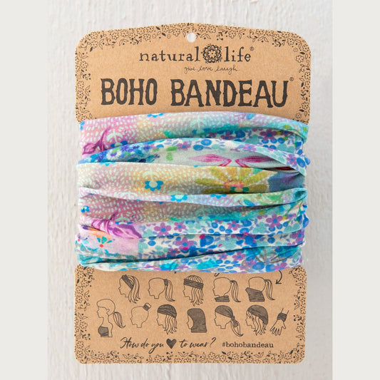 Full Boho Bandeau® Headband - Blue Watercolor Patchwork