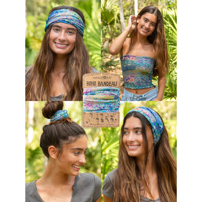 Full Boho Bandeau® Headband - Blue Watercolor Patchwork