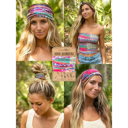 Full Boho Bandeau® Headband - Pink Watercolor Patchwork