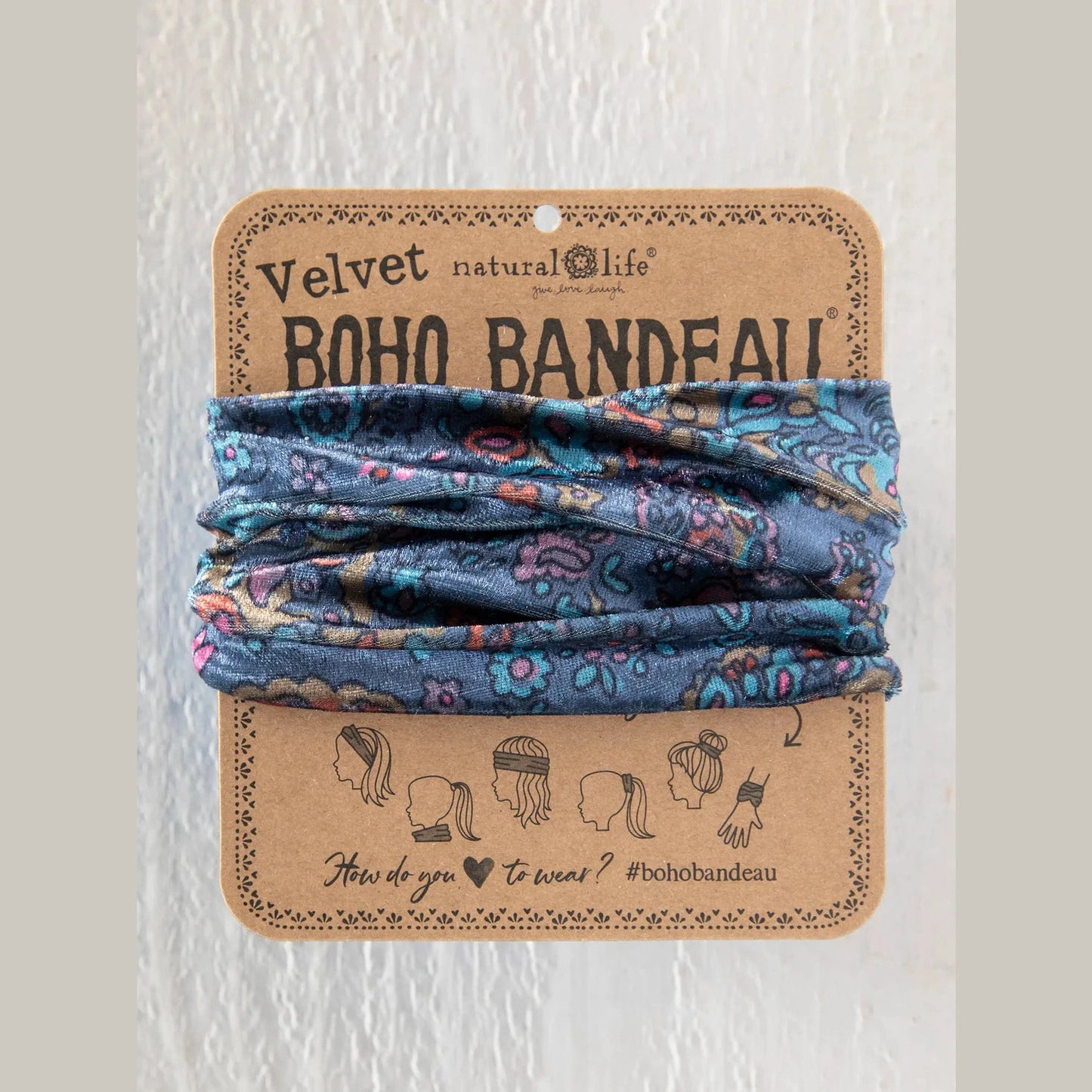 Velvet Boho Bandeau® Headband - Retro Paisley Navy
