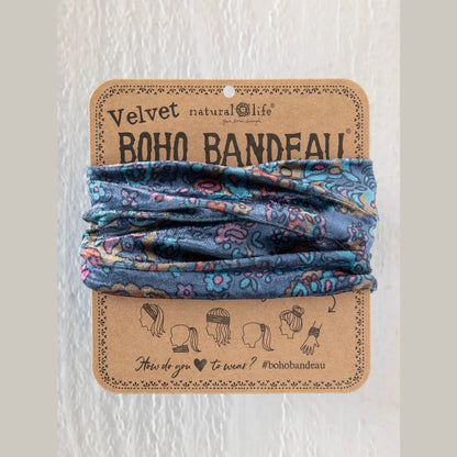 Velvet Boho Bandeau® Headband - Retro Paisley Navy