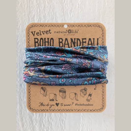 Velvet Boho Bandeau® Headband - Retro Paisley Navy