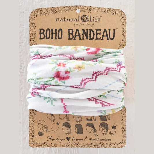 Full Boho Bandeau® Headband - Heirloom Cross Stitch Ivory - The Feral Market