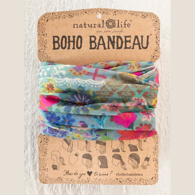 Full Boho Bandeau® Headband - Blue Garden Patchwork - The Feral Market