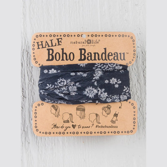 Half Boho Bandeau® Headband - Black Cream Floral