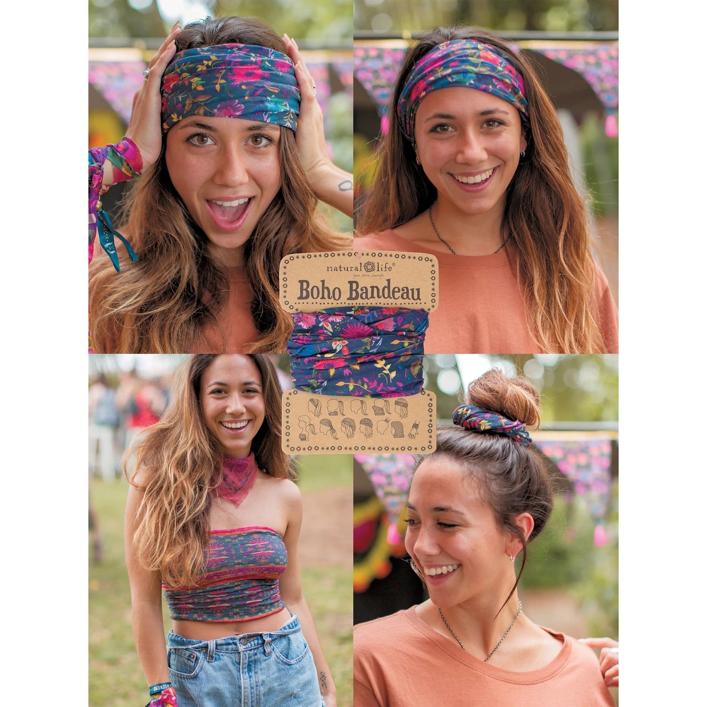 Full Boho Bandeau® Headband - Navy Wildflowers