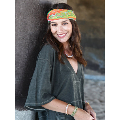 Full Boho Bandeau® Headband - Orange Green Border