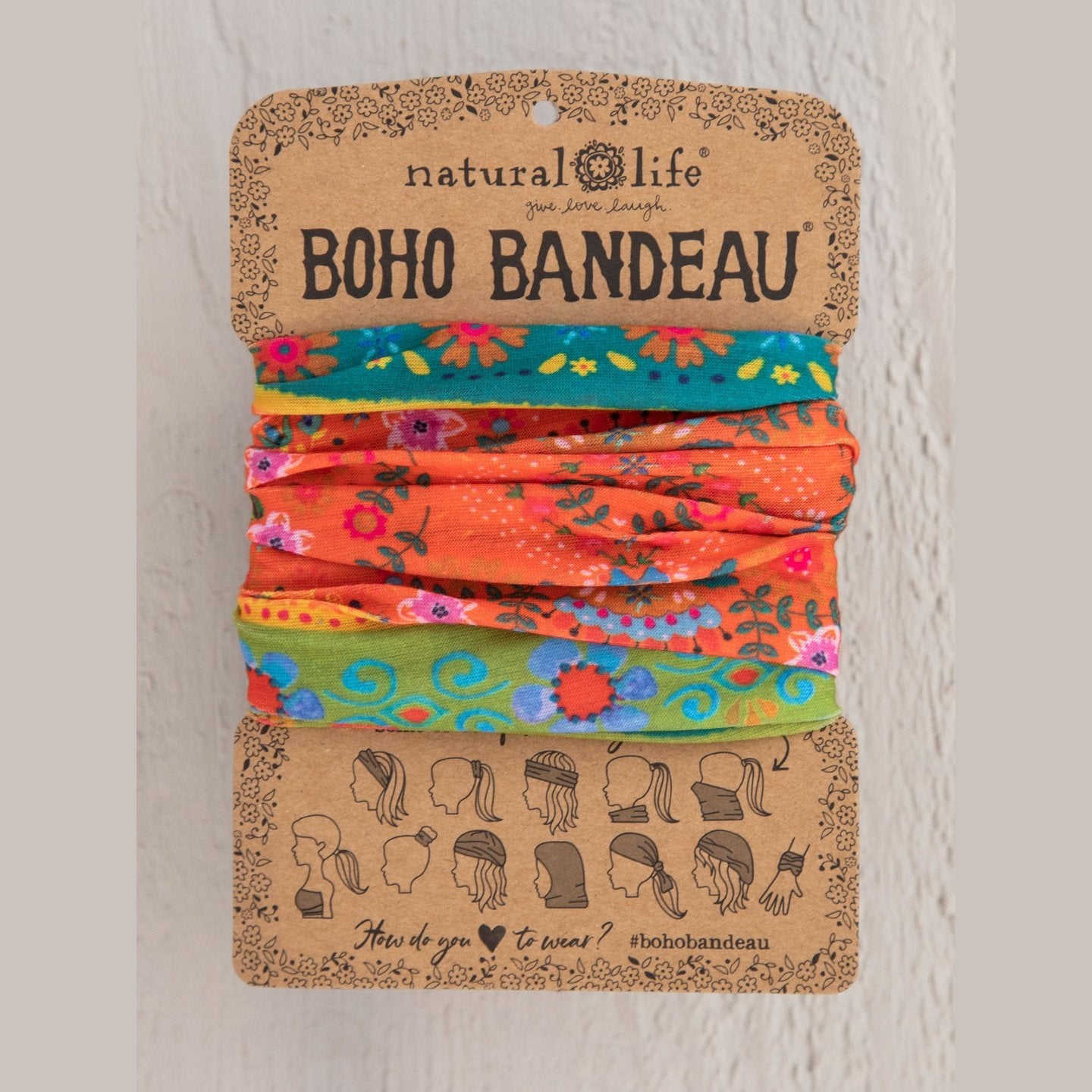 Full Boho Bandeau® Headband - Orange Green Border