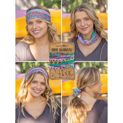 Full Boho Bandeau® Headband - Blue Pink Borders