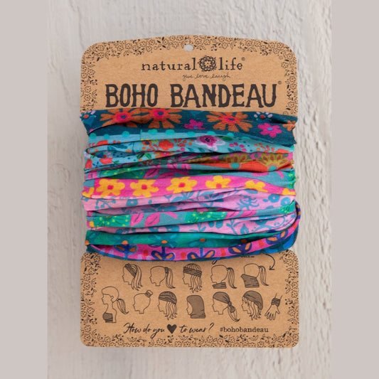 Full Boho Bandeau® Headband - Blue Pink Borders