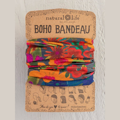 Full Boho Bandeau® Headband - Orange Pink Floral