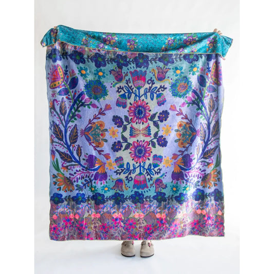 Double-Sided Cozy Throw Blanket - Border Folk Garden