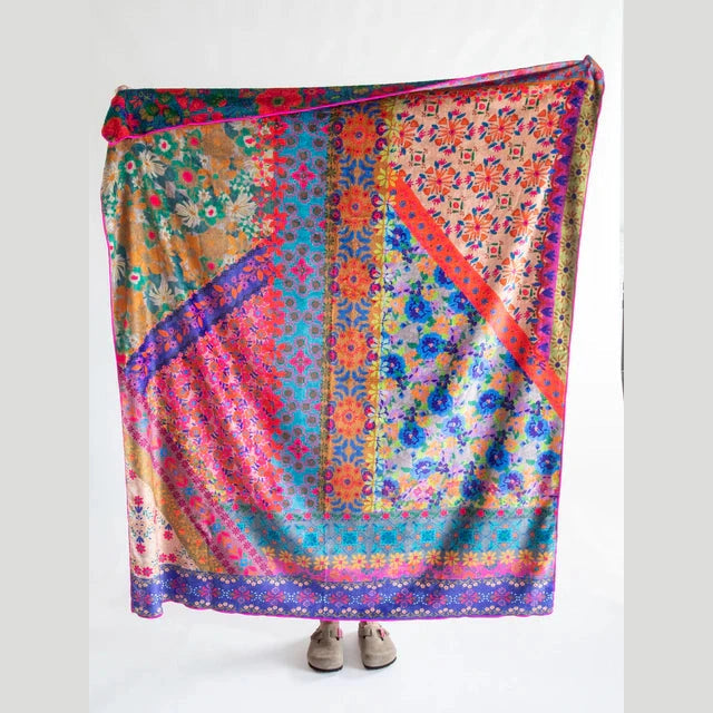 Double-Sided Cozy Throw Blanket - Bright Patchwork