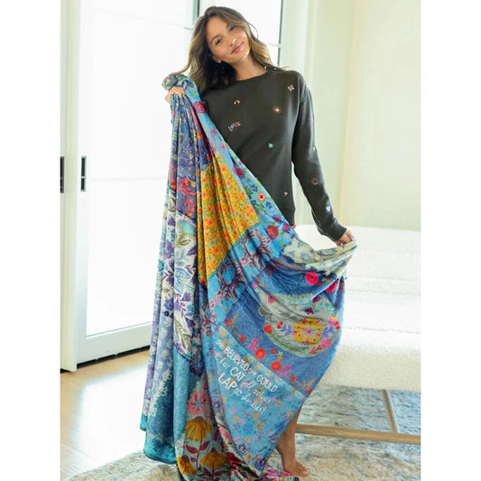 Double-Sided Cozy Throw Blanket - Teal Cat