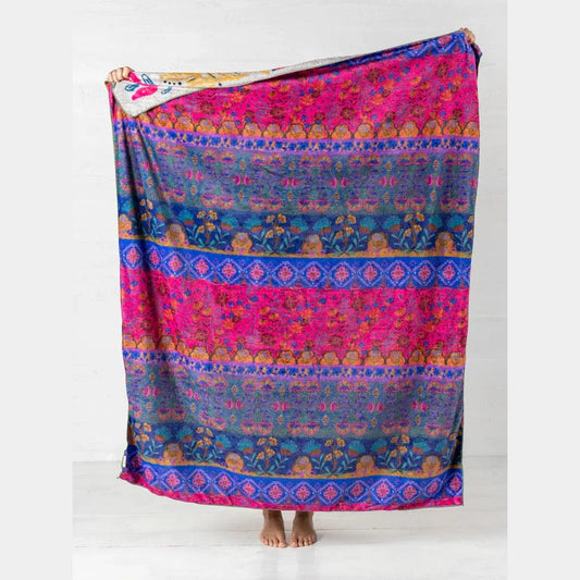 Double-Sided Cozy Throw Blanket - Taupe Birds