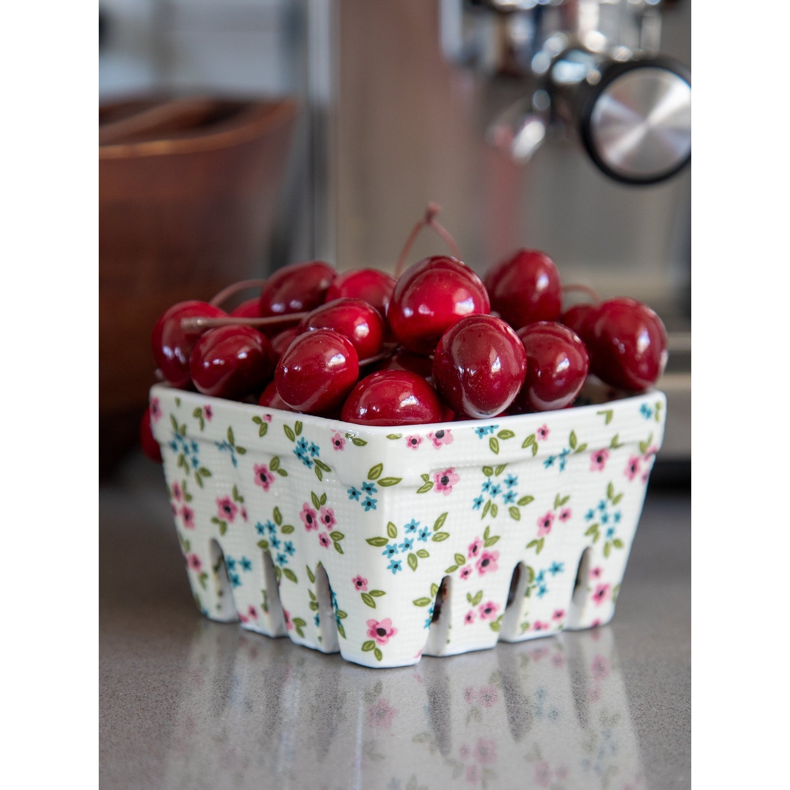 Ceramic Berry Colander - Pink Blue Floral - Thumbnail 3