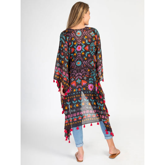 Nandita Vintage Kimono - Charcoal Border Print