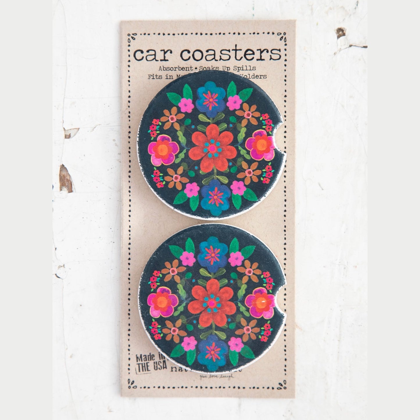 Car Coasters, Set of 2 - Folk Flower