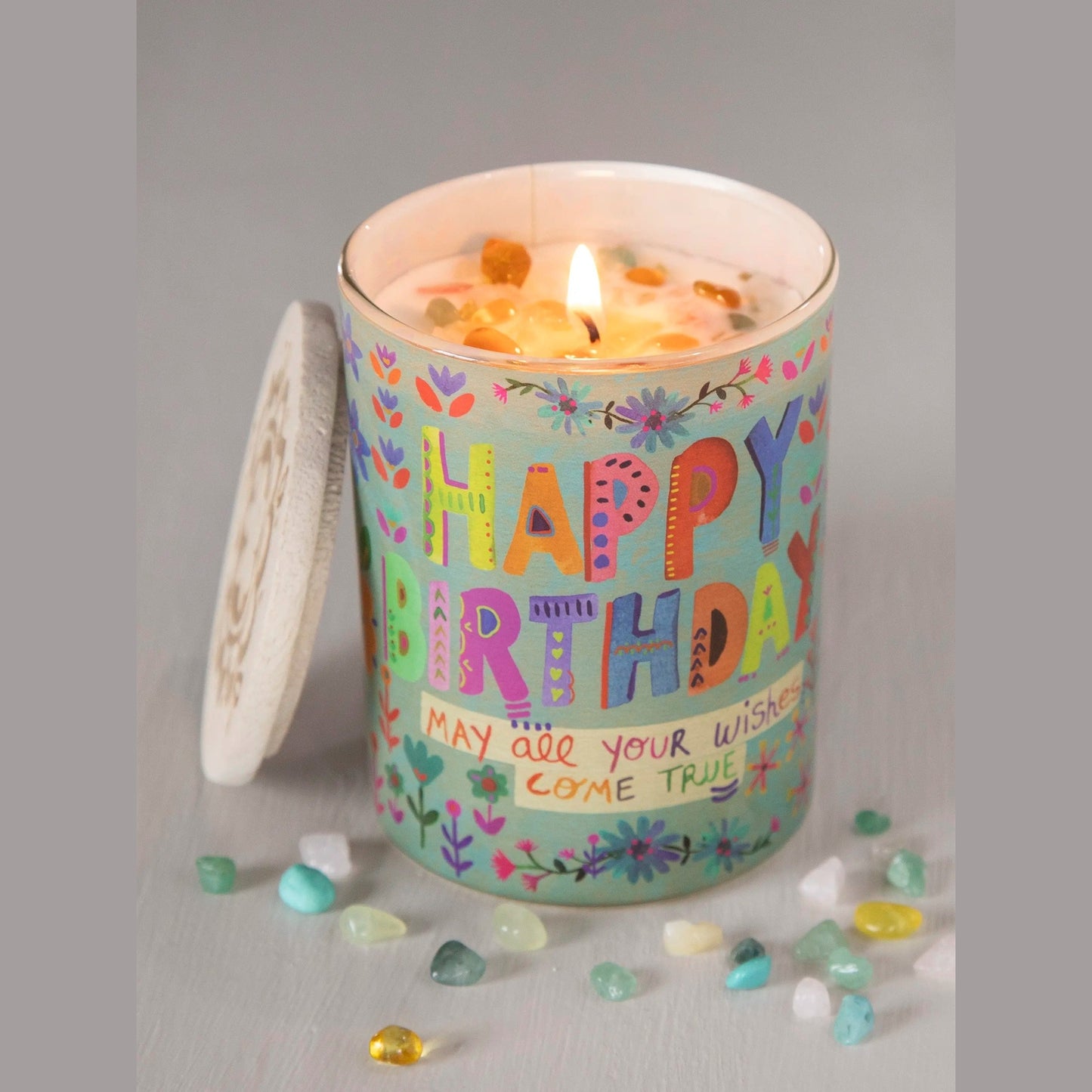 Gemstone Candle - Dusty Blue Happy Birthday