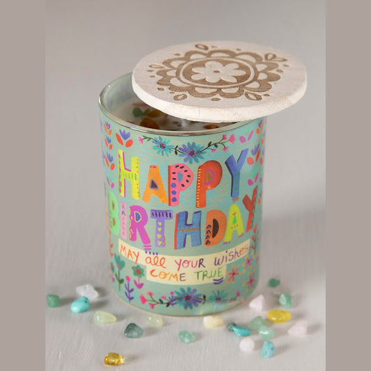 Gemstone Candle - Dusty Blue Happy Birthday