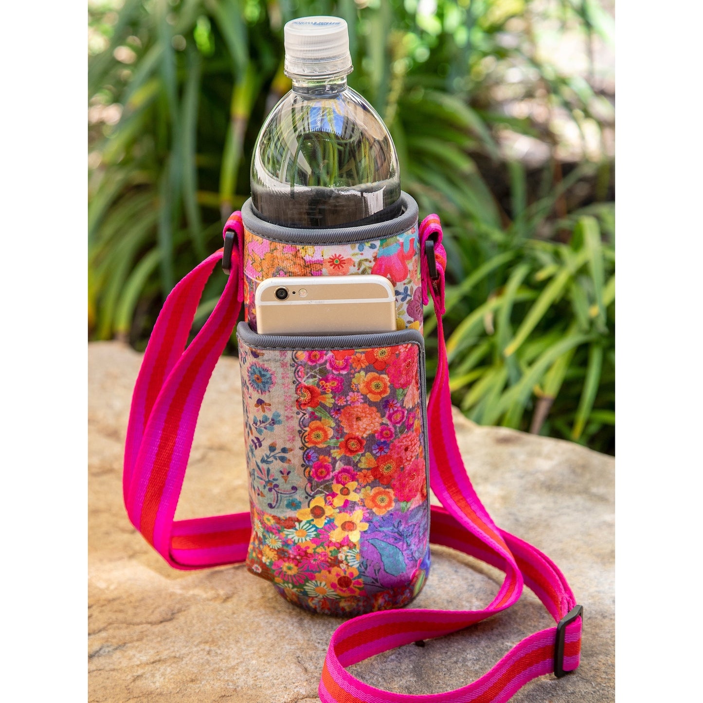 Insulated Water Bottle Carrier - Pink Patchwork