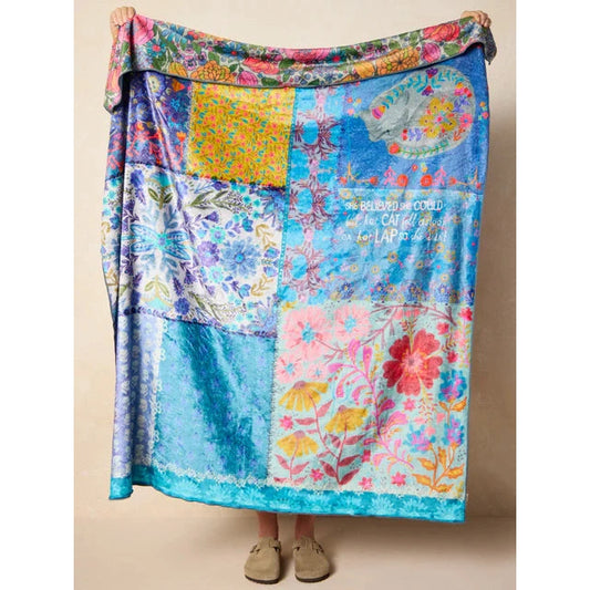 Double-Sided Cozy Throw Blanket - Teal Cat