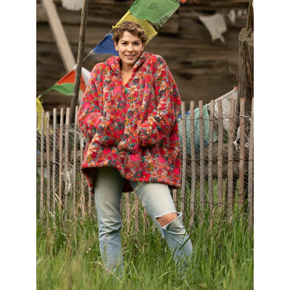 Oversized Blanket Hoodie - Turquoise Pink Retro Floral