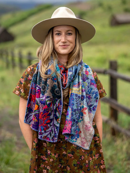 Cozy Blanket Scarf - Blue Patchwork