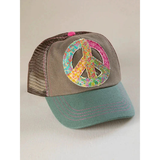 Canvas Trucker Hat - Teal Peace Sign