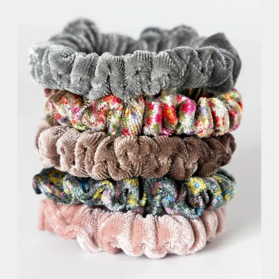 Velvet Scrunchies, Set of 5 - Light Grey