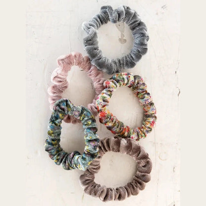 Velvet Scrunchies, Set of 5 - Light Grey