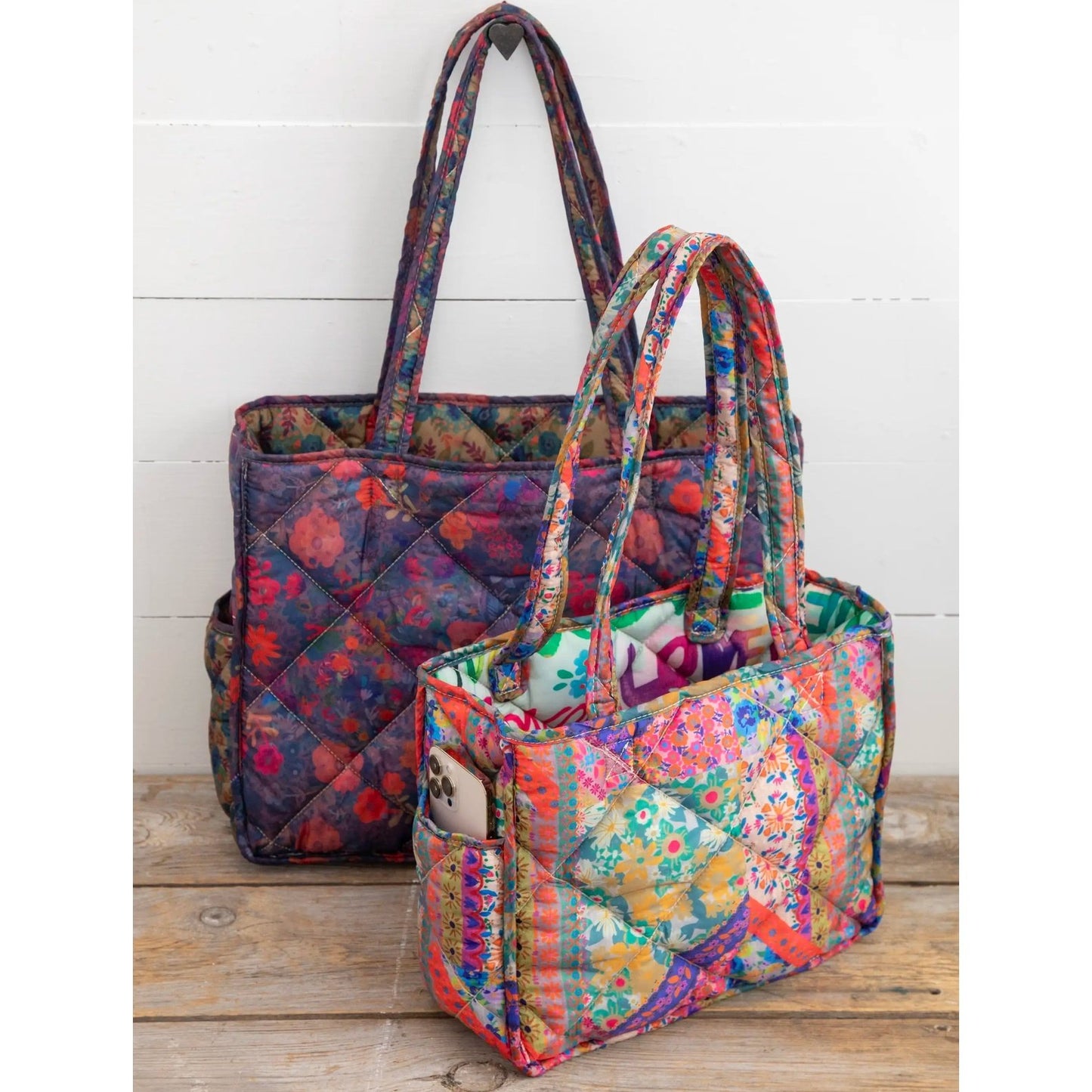 Reversible Puffy Tote Bag - Large, Floral Garden