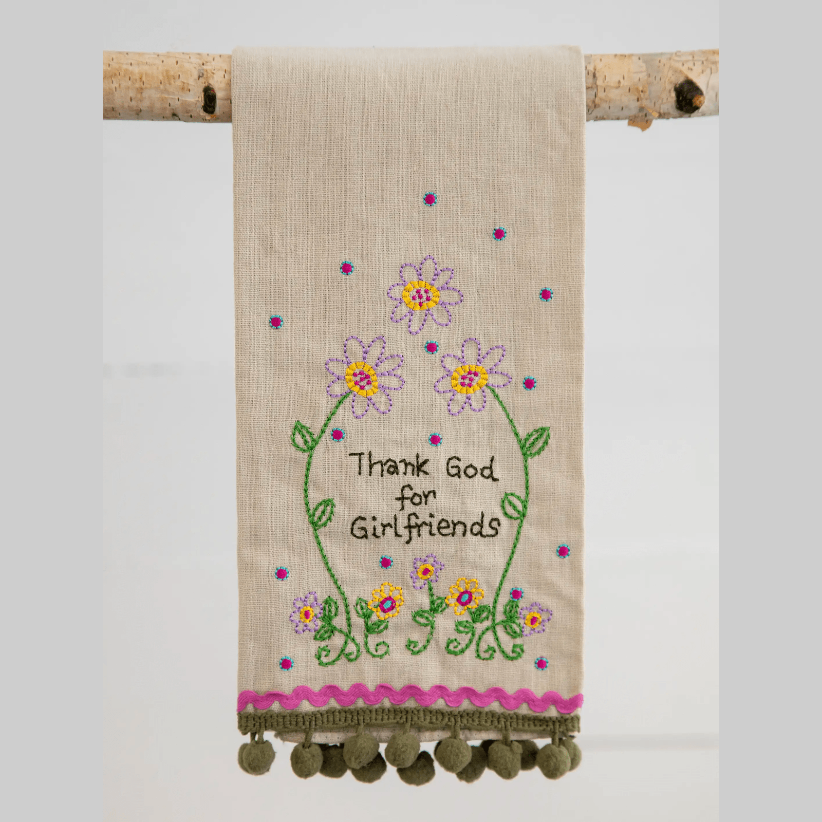 Linen Embroidered Hand Towel - Girlfriends - Thumbnail 4