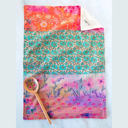 Cotton Dish Towel - Pink Watercolor Patchwork