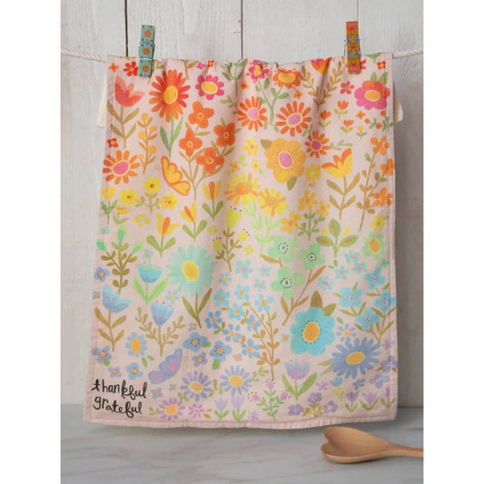 Cotton Dish Towel - Thankful Grateful Floral - The Feral Market