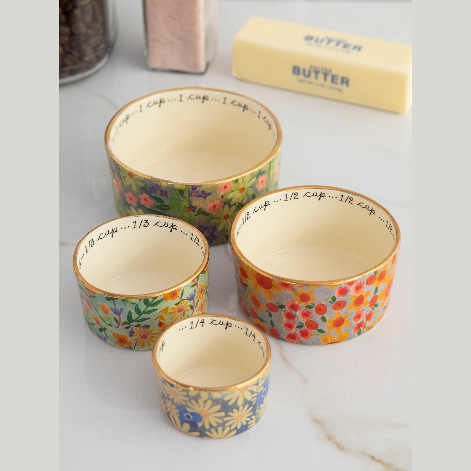 Ceramic Nesting Measuring Cups - Multi Floral