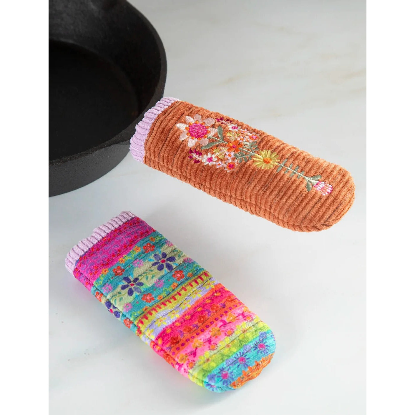 Cook Happy Pot Handle Cover, Set of 2 - Rust Folk Flower - Thumbnail 2