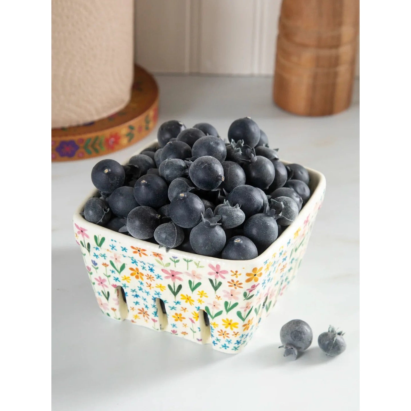 Ceramic Berry Colander - Ditsy Cream Rainbow Floral