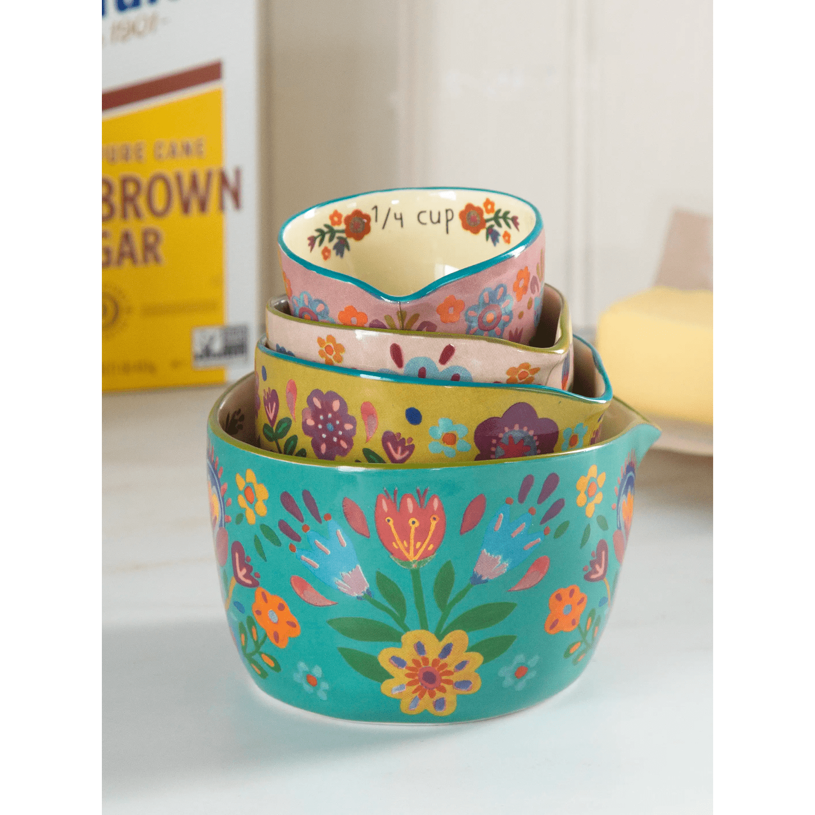 Ceramic Nesting Measuring Cups - Folk Flower - Thumbnail 2
