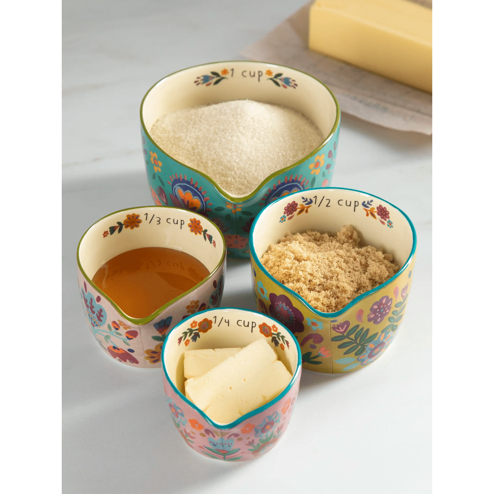 Ceramic Nesting Measuring Cups - Folk Flower