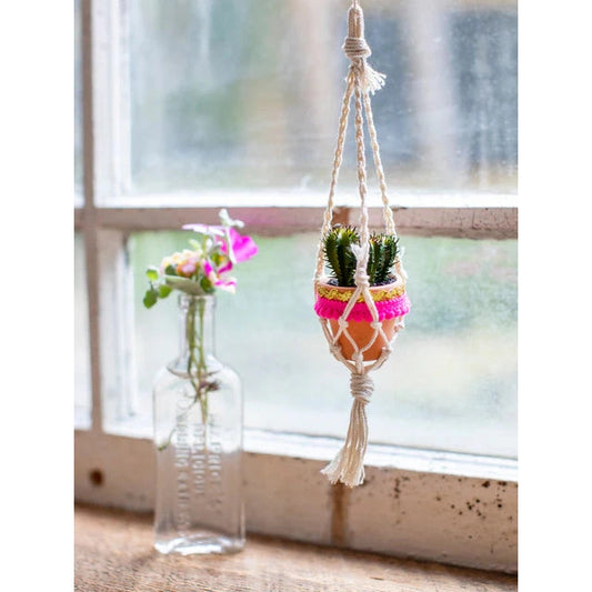 Mini Macrame Faux Succulent Car Charm - Cream