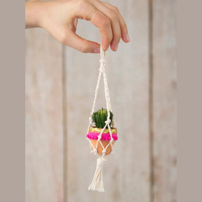 Mini Macrame Faux Succulent Car Charm - Cream
