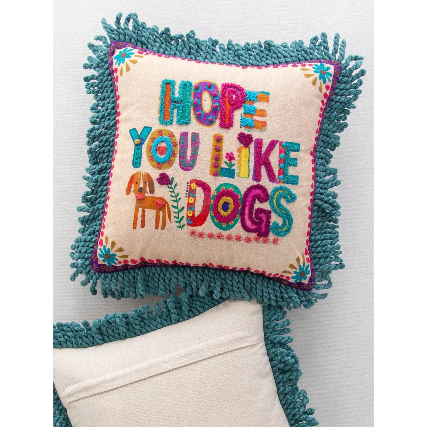 Tufted Boho Pillow - Hope You Like Dogs - Thumbnail 4